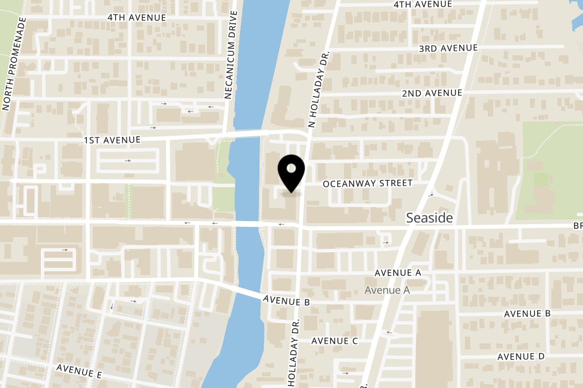 Map showing the location of Yellow Curry Cozy Thai on 20 N Holladay Dr in Seaside